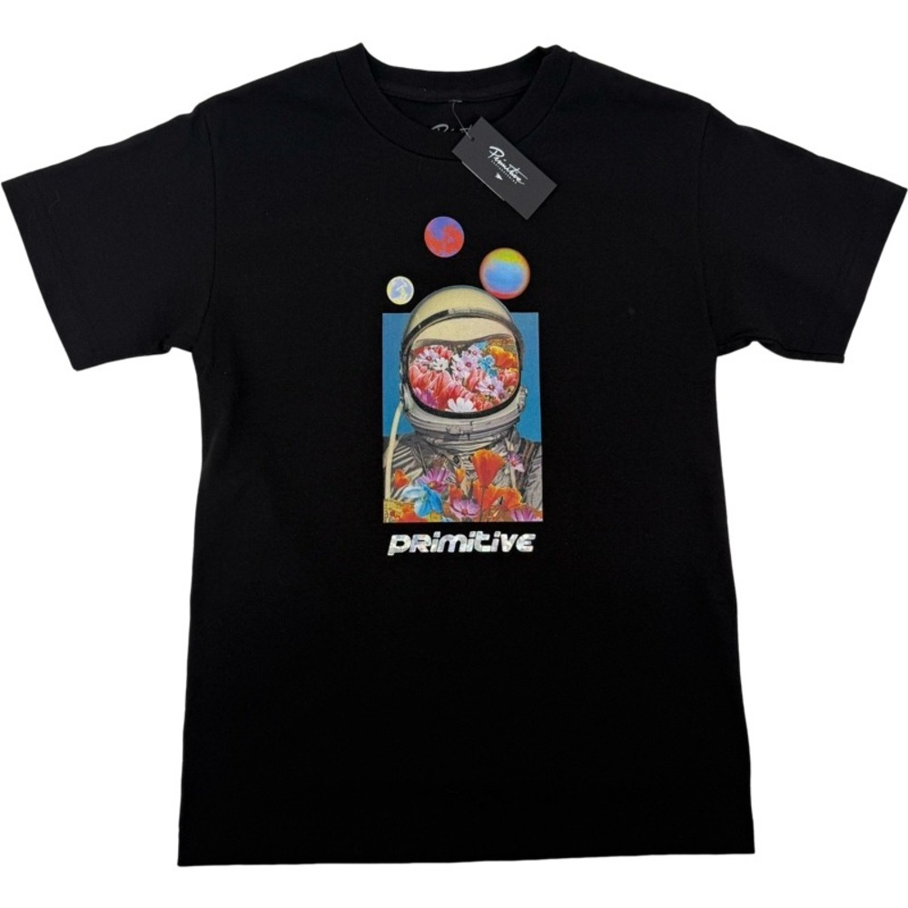 PRIMITIVE NEW Small Contact Tee Black Astronaut Floral Graphic Skater Streetwear